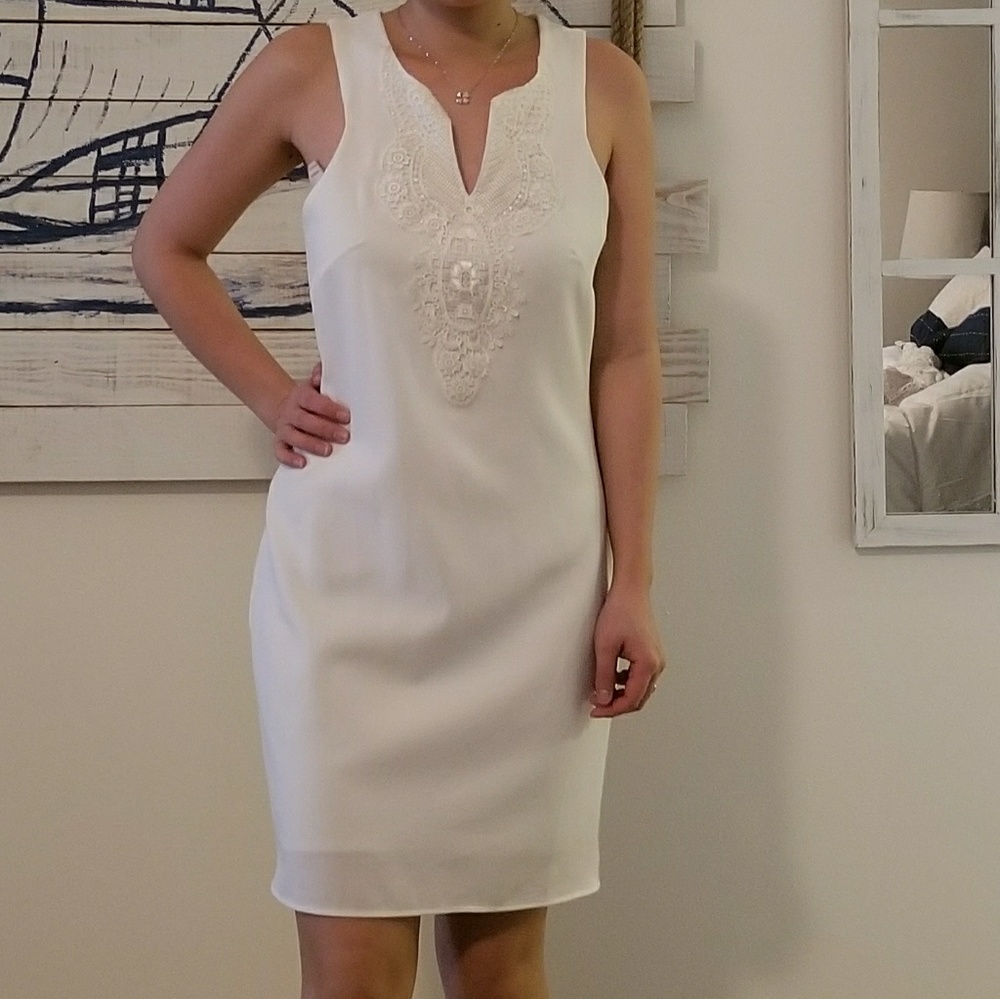 White dress with embroidery,  perfect for work